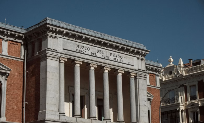 Prado Museum Madrid exterior with historic architecture, a classic Spain art museum and cultural landmark in the cityscape.
