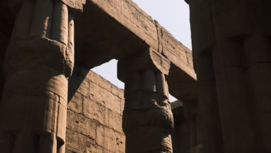 Luxor Egypt temples beside the Nile, with ancient ruins, archaeological columns, and a heritage landscape under a clear sky