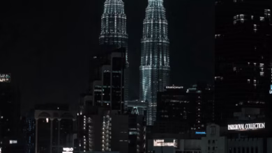 Kuala Lumpur skyline at night with the illuminated Petronas Towers, showcasing Malaysia’s modern cityscape and sleek urban ar