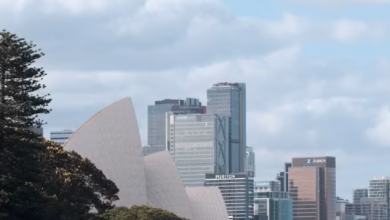 Sydney Harbour skyline with iconic Australia landmarks, waterfront cityscape, and sparkling harbor views at a travel destinat