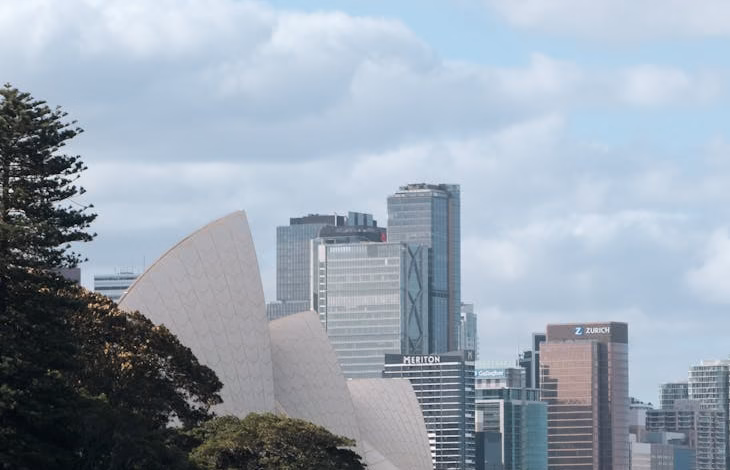 Sydney Harbour skyline with iconic Australia landmarks, waterfront cityscape, and sparkling harbor views at a travel destinat