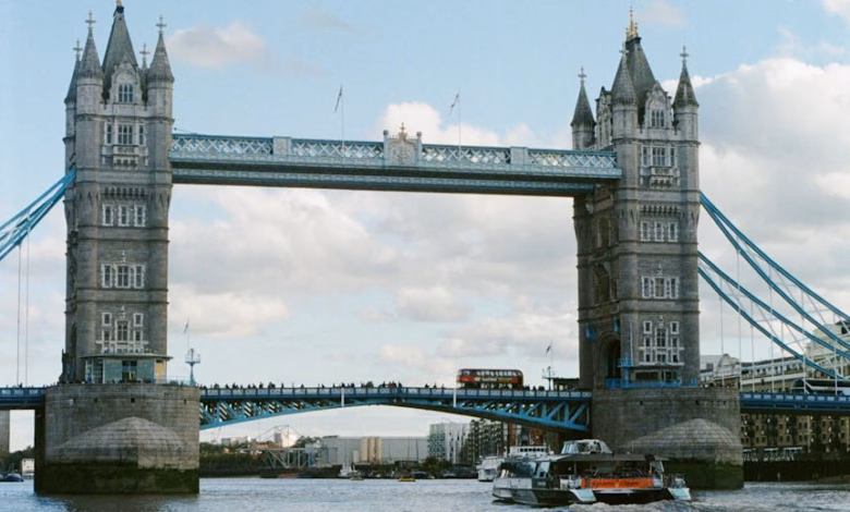 Tower Bridge London spanning the Thames with historic Gothic towers and sweeping river views